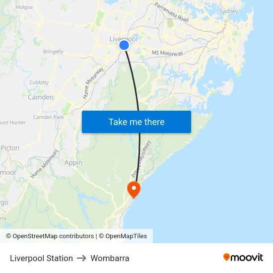 Liverpool Station to Wombarra map