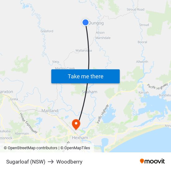 Sugarloaf (NSW) to Woodberry map