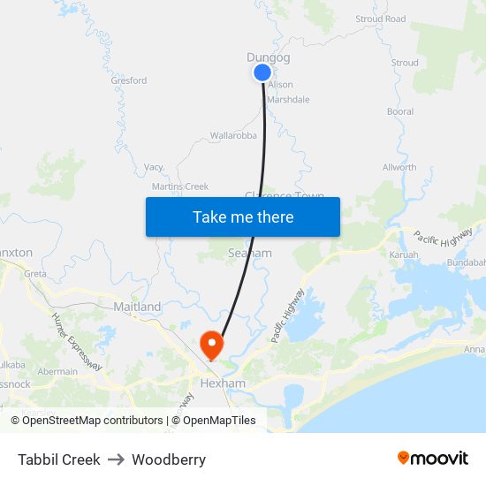 Tabbil Creek to Woodberry map