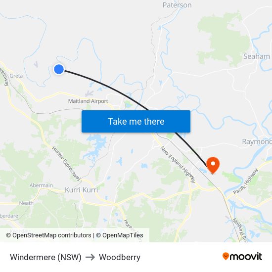 Windermere (NSW) to Woodberry map