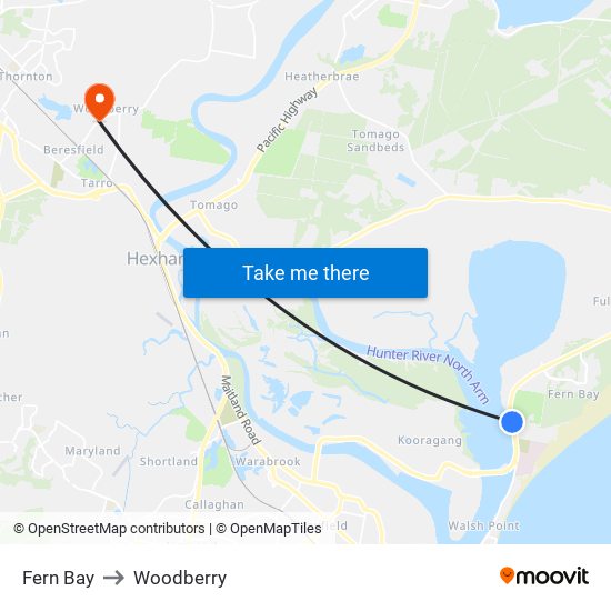 Fern Bay to Woodberry map