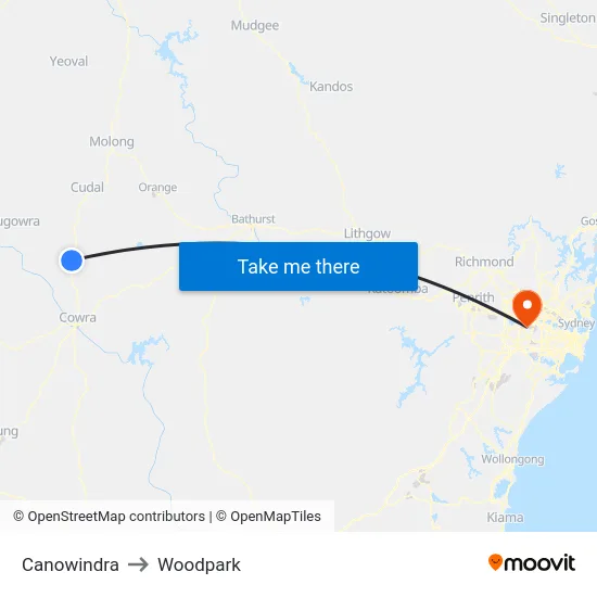 Canowindra to Woodpark map