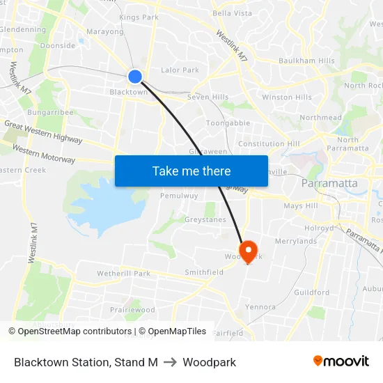 Blacktown Station, Stand M to Woodpark map