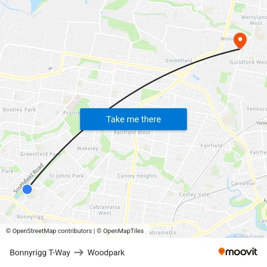 Bonnyrigg T-Way to Woodpark map