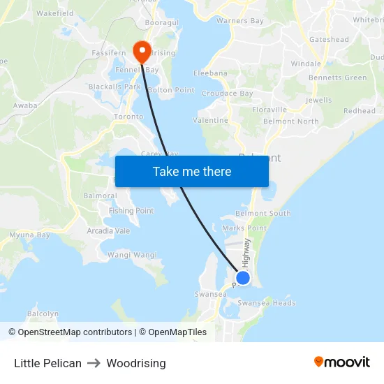 Little Pelican to Woodrising map