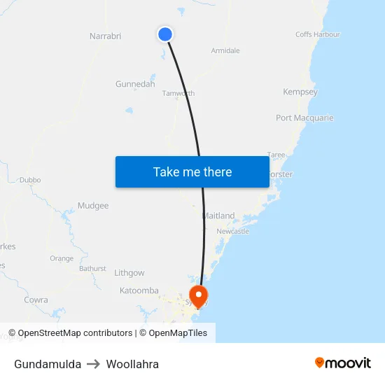 Gundamulda to Woollahra map