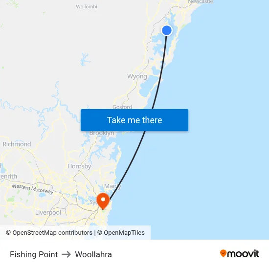 Fishing Point to Woollahra map