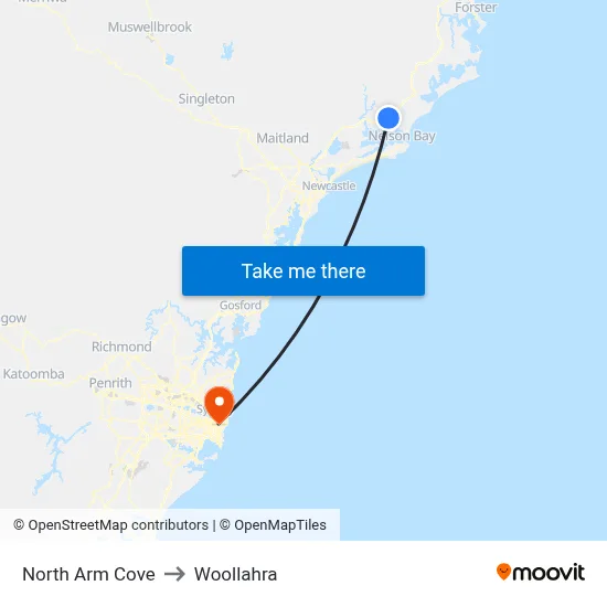 North Arm Cove to Woollahra map