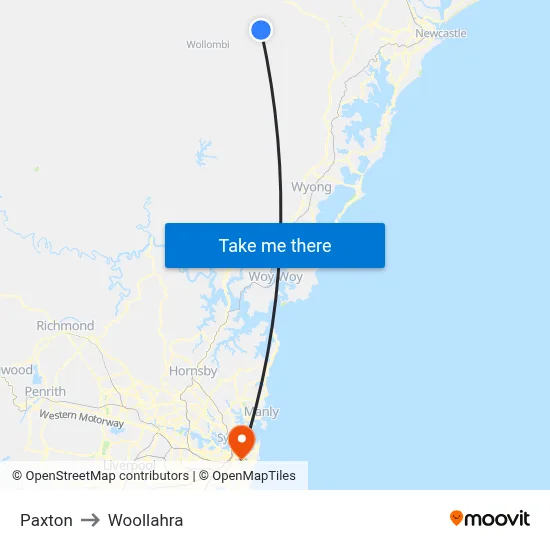 Paxton to Woollahra map