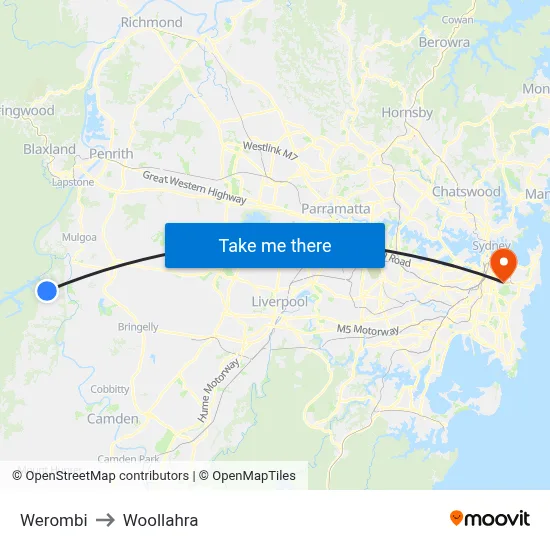 Werombi to Woollahra map
