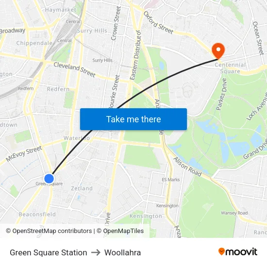 Green Square Station to Woollahra map