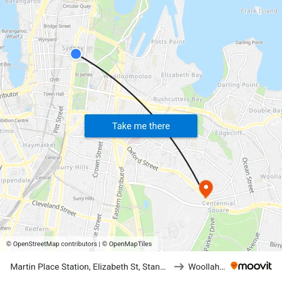 Martin Place Station, Elizabeth St, Stand E to Woollahra map