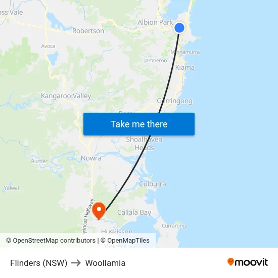 Flinders (NSW) to Woollamia map