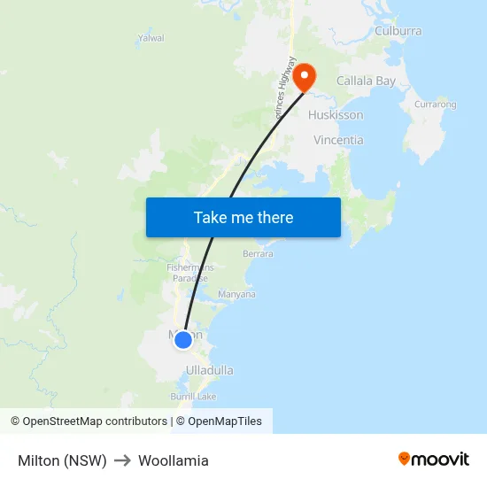 Milton (NSW) to Woollamia map