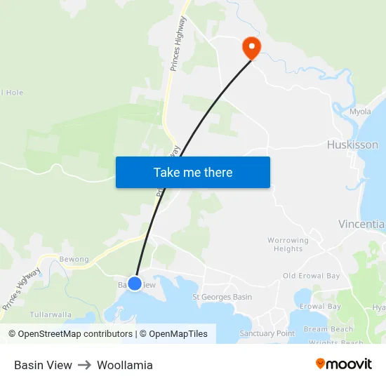 Basin View to Woollamia map