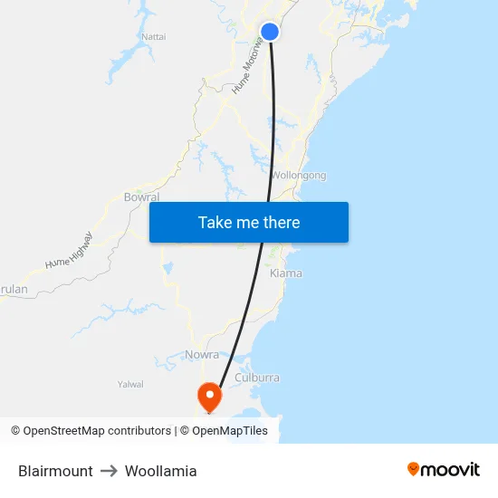 Blairmount to Woollamia map