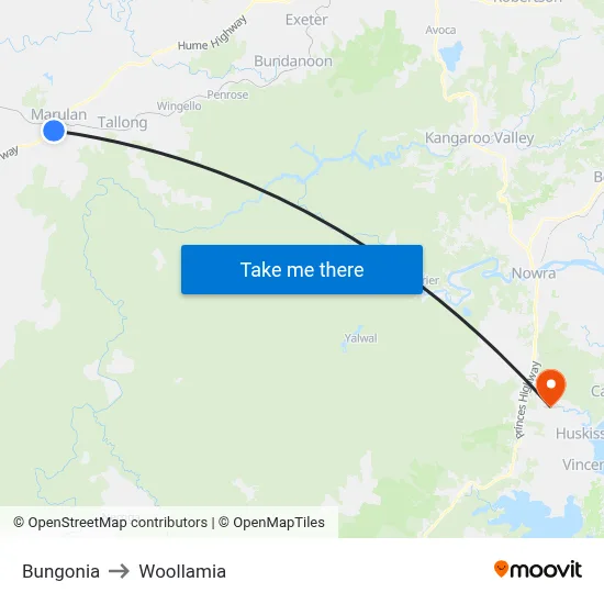 Bungonia to Woollamia map