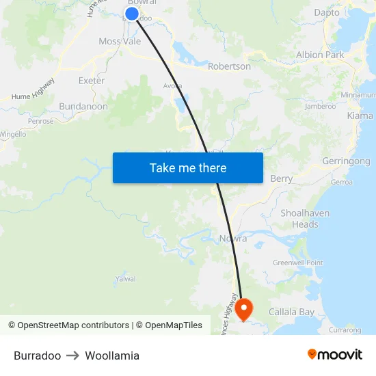 Burradoo to Woollamia map