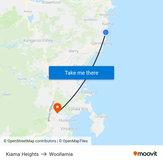 Kiama Heights to Woollamia map