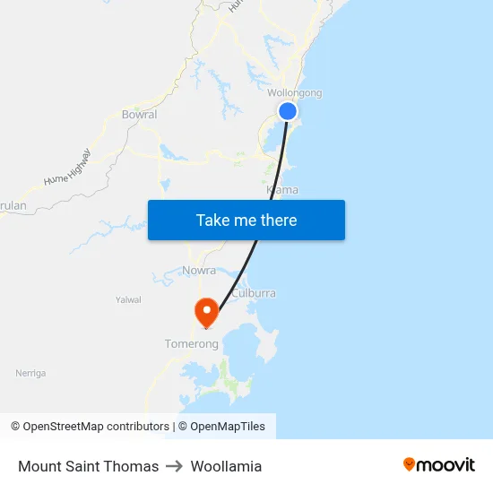 Mount Saint Thomas to Woollamia map