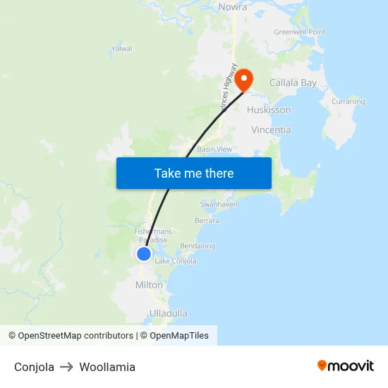 Conjola to Woollamia map