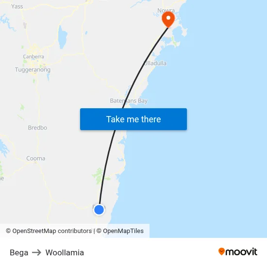 Bega to Woollamia map