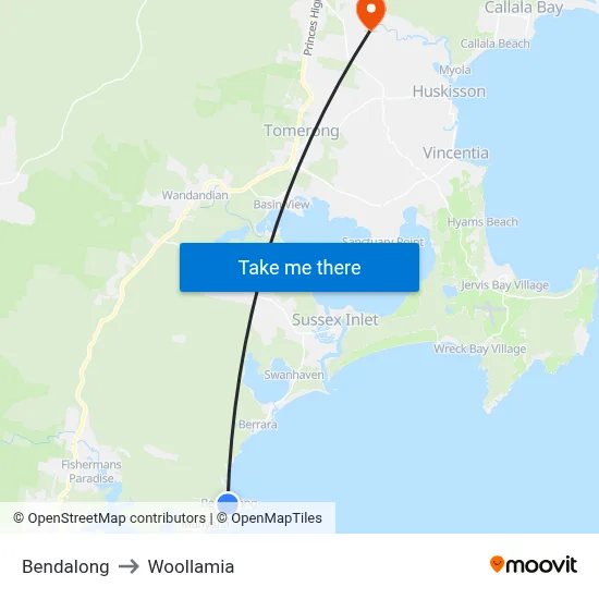 Bendalong to Woollamia map