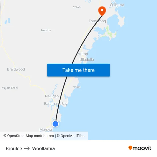 Broulee to Woollamia map