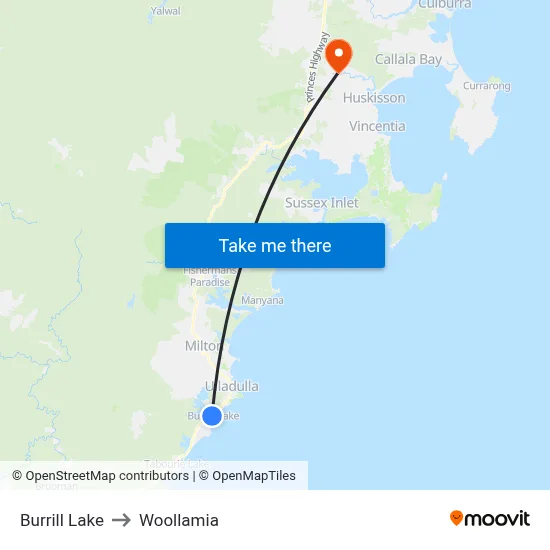 Burrill Lake to Woollamia map