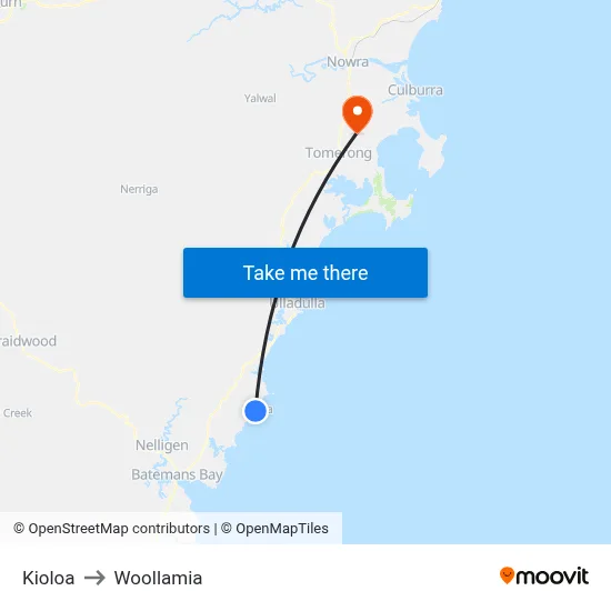 Kioloa to Woollamia map