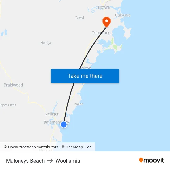 Maloneys Beach to Woollamia map