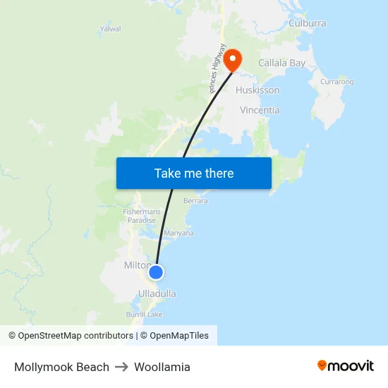 Mollymook Beach to Woollamia map
