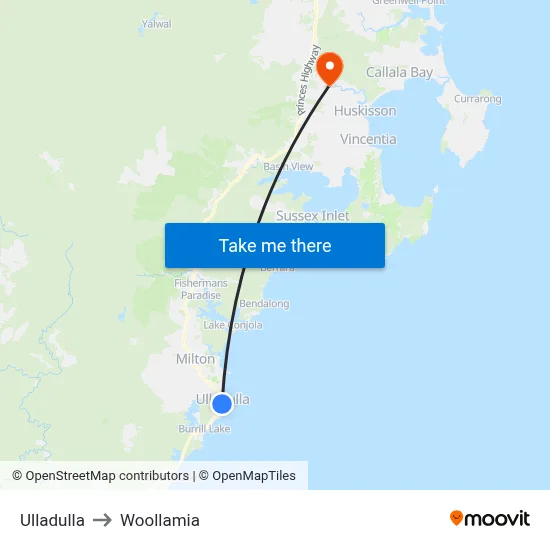 Ulladulla to Woollamia map