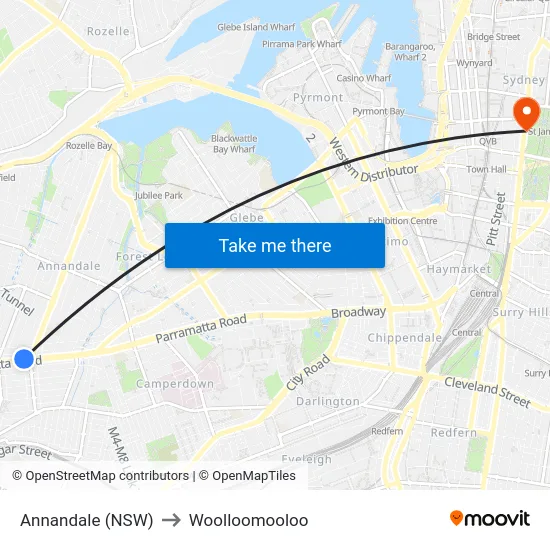 Annandale (NSW) to Woolloomooloo map