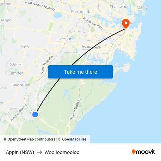Appin (NSW) to Woolloomooloo map