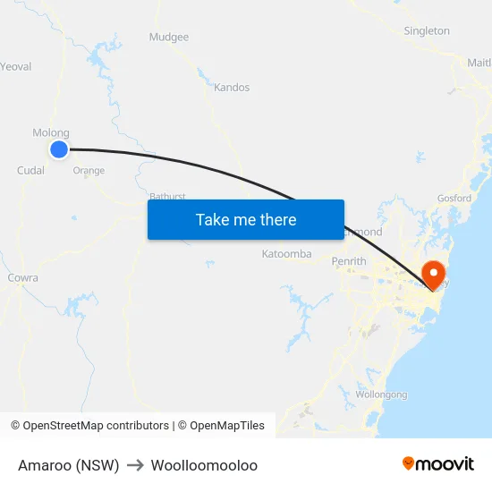 Amaroo (NSW) to Woolloomooloo map