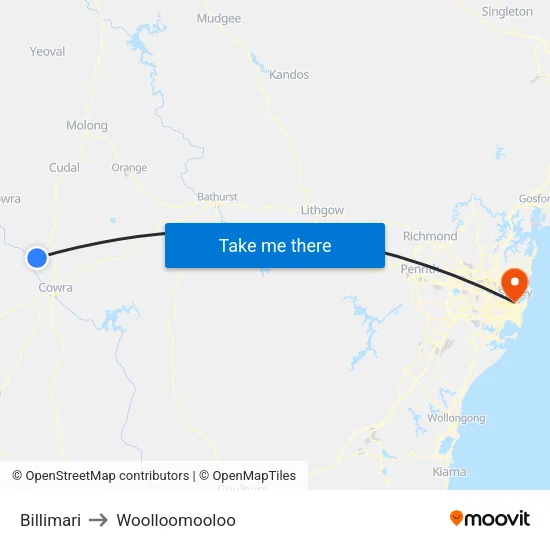 Billimari to Woolloomooloo map