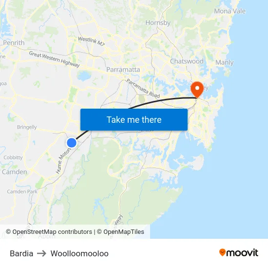 Bardia to Woolloomooloo map
