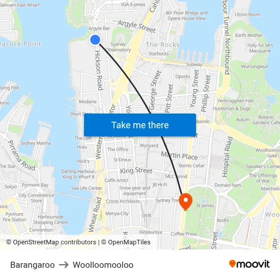 Barangaroo to Woolloomooloo map
