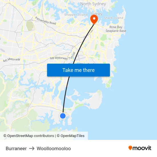 Burraneer to Woolloomooloo map