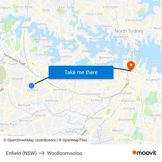 Enfield (NSW) to Woolloomooloo map