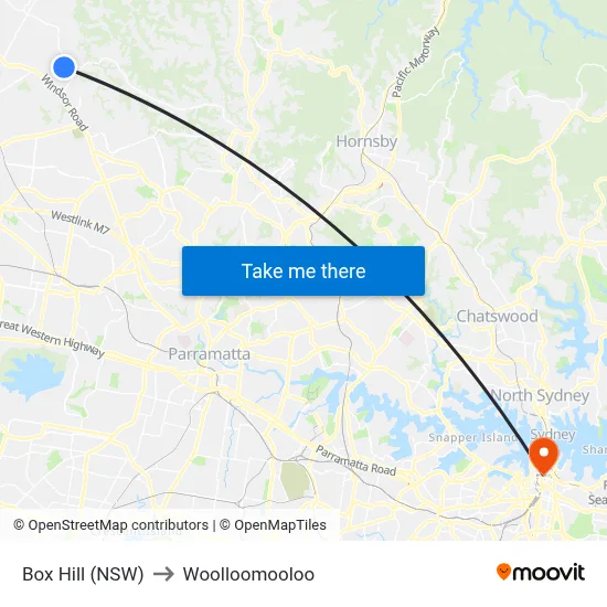 Box Hill (NSW) to Woolloomooloo map