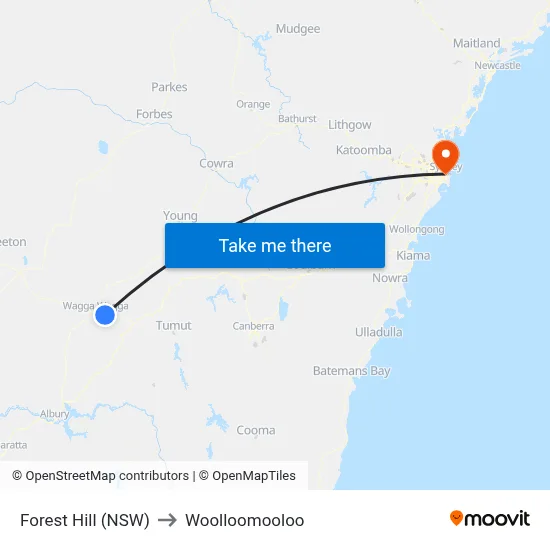 Forest Hill (NSW) to Woolloomooloo map