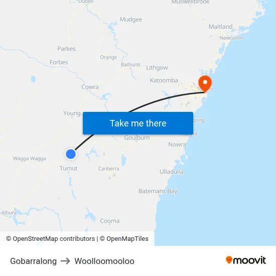 Gobarralong to Woolloomooloo map