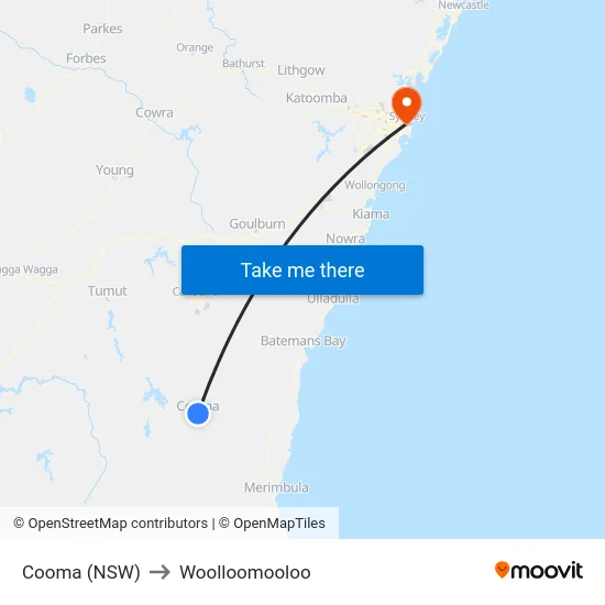 Cooma (NSW) to Woolloomooloo map