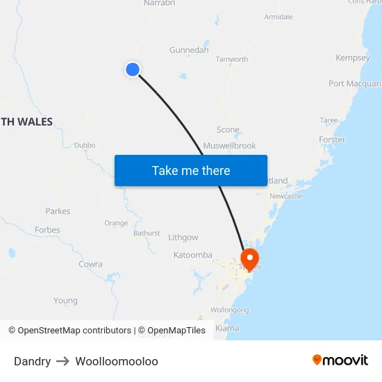 Dandry to Woolloomooloo map