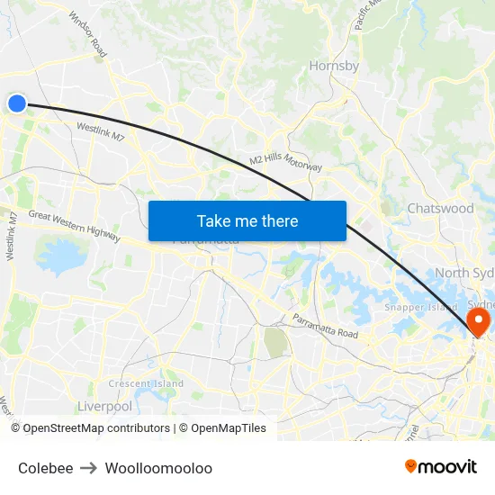 Colebee to Woolloomooloo map