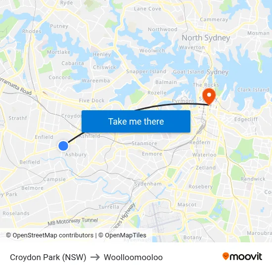 Croydon Park (NSW) to Woolloomooloo map