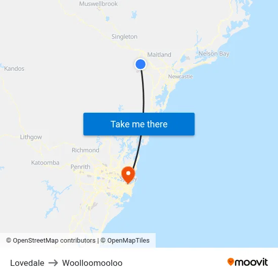 Lovedale to Woolloomooloo map