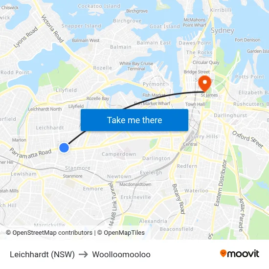 Leichhardt (NSW) to Woolloomooloo map